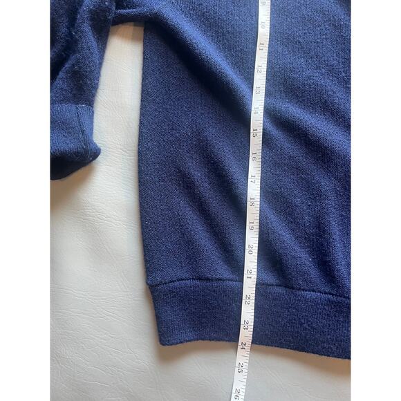 JC Penny VTG Fox Sweater LARGE Navy Cardigan with Owl Patch GUC - Picture 7 of 8